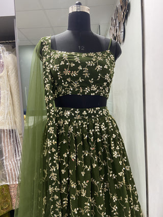 Designer Green Georgette lehenga Choli For Women Clothsvilla