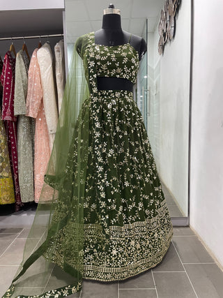 Designer Green Georgette lehenga Choli For Women Clothsvilla