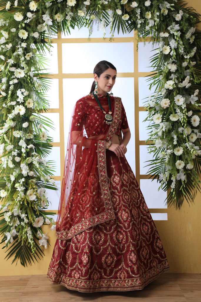 Timeless Maroon Bridal Lehenga Choli Selection | Zeel Clothing | Color:  Maroon