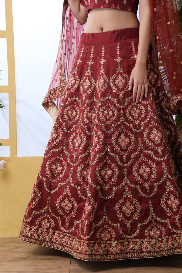 Designer Maroon Lehenga Choli For Women With Heavy Sequence Embroidery Work Wedding Wear Party Wear, Lehenga Choli ClothsVilla