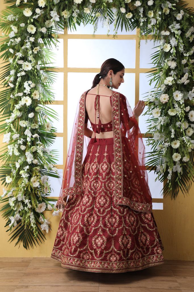 Designer Maroon Lehenga Choli For Women With Heavy Sequence Embroidery Work Wedding Wear Party Wear, Lehenga Choli ClothsVilla