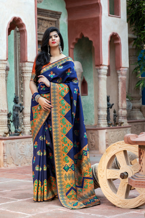 Designer Patola Silk Traditional Saree With Rich Pallu And Zari Woven Work Saree For Women | Wedding Wear Party Wear Indian Saree ClothsVilla Main image