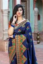 Load image into Gallery viewer, Designer Patola Silk Traditional Saree With Rich Pallu And Zari Woven Work Saree For Women | Wedding Wear Party Wear Indian Saree ClothsVilla