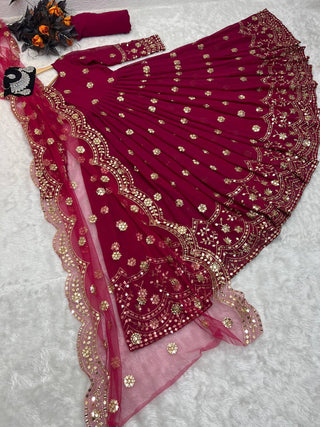 Designer Pink Color Embroidery Sequence Work Gown Clothsvilla
