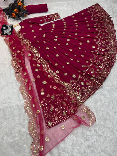 Designer Pink Color Embroidery Sequence Work Gown Clothsvilla