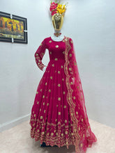 Load image into Gallery viewer, Designer Pink Color Embroidery Sequence Work Gown Clothsvilla