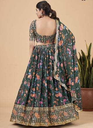 Green Designer Printed Faux Georgette Sequins Embroidery Work Lehenga Choli Clothsvilla