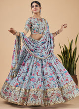 Load image into Gallery viewer, Sky Blue Designer Printed Faux Georgette Sequins Embroidery Work Lehenga Choli Clothsvilla