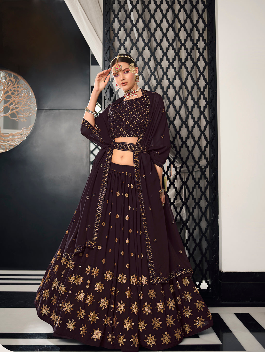 Designer Purple Color Sequence Thread Work Lehenga Choli With Belt Clothsvilla Main image
