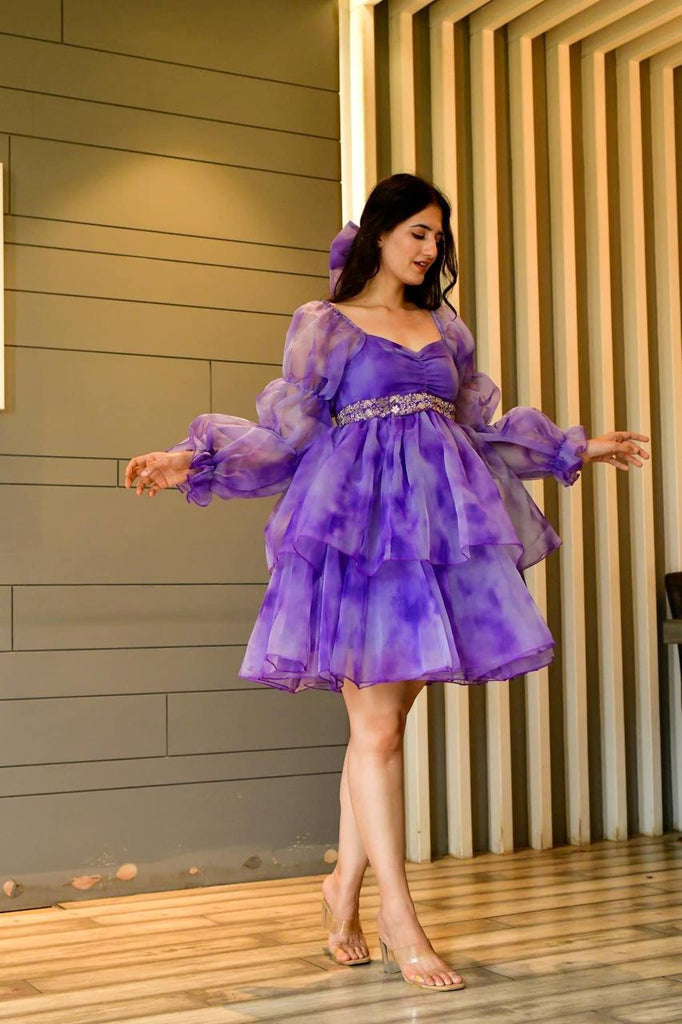 purple color dress Designer Purple Color Shibori Print Organza Dress