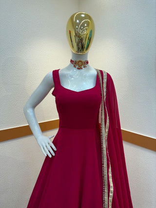 Designer Red Color Sequence Embroidery Work Gown Clothsvilla