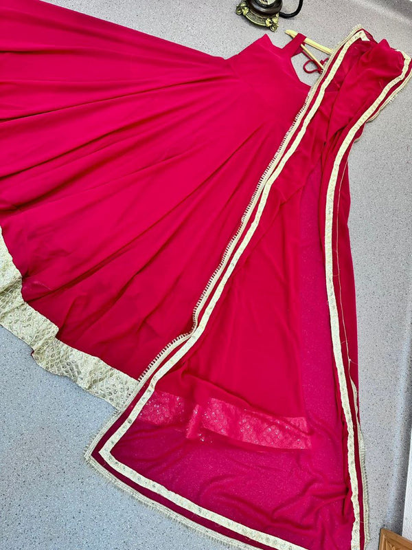 Designer Red Color Sequence Embroidery Work Gown Clothsvilla