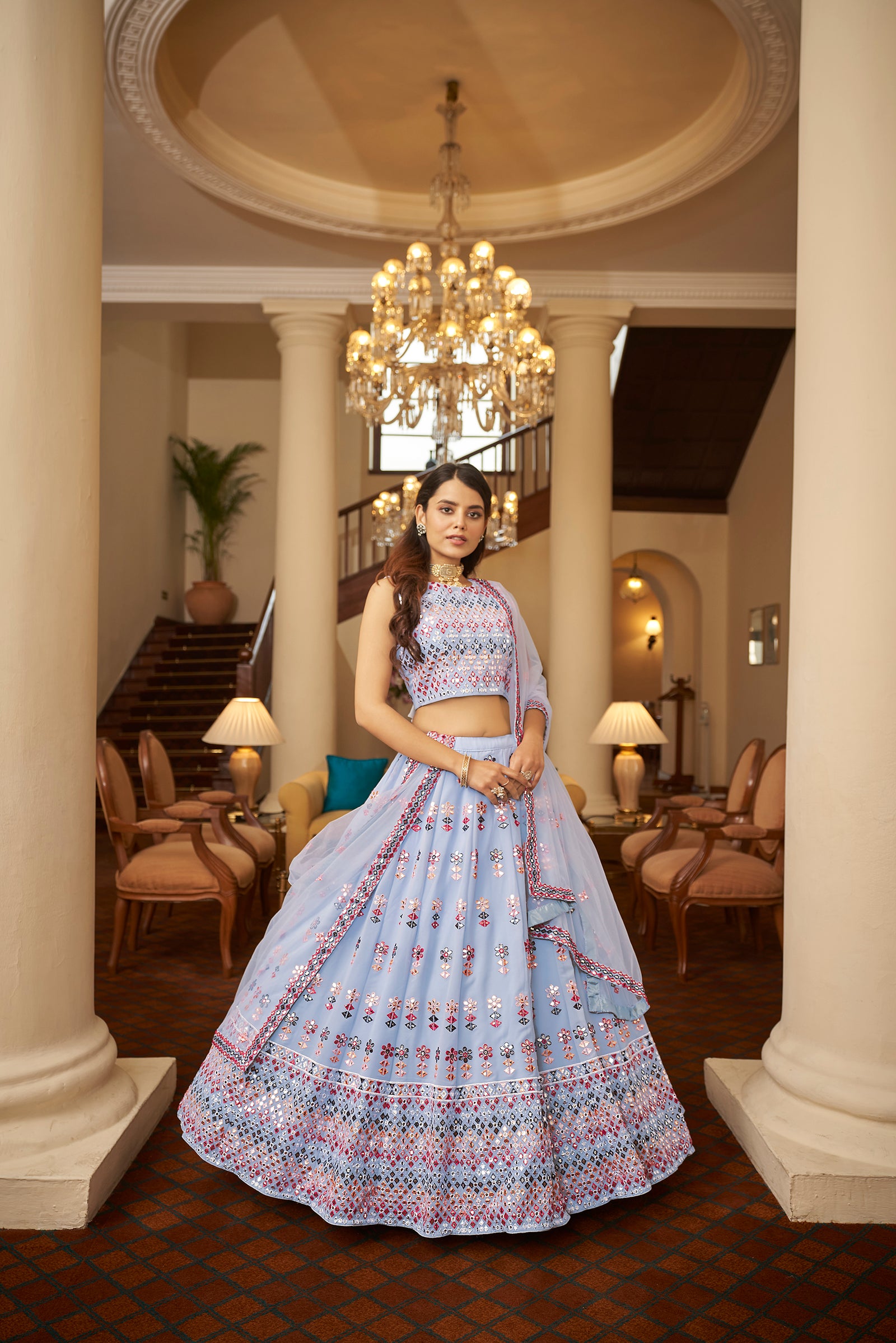 Designer Sky Blue Lehenga Choli Indian Wedding Lengha Choli Party Wear Bridesmaids Bollywood Ghagra Choli Engagement Wear Lahanga Choli ClothsVilla