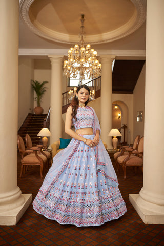 Designer Sky Blue Lehenga Choli Indian Wedding Lengha Choli Party Wear Bridesmaids Bollywood Ghagra Choli Engagement Wear Lahanga Choli ClothsVilla