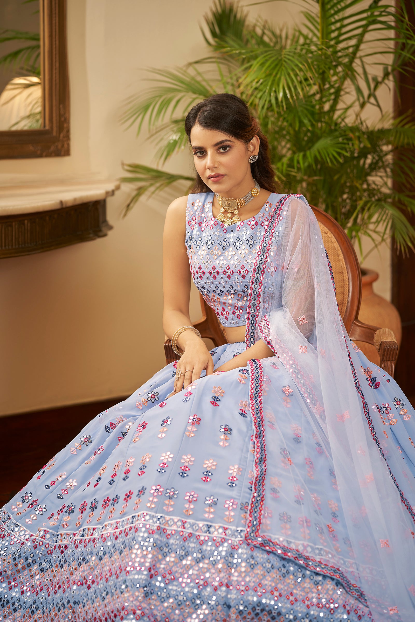 Designer Sky Blue Lehenga Choli Indian Wedding Lengha Choli Party Wear Bridesmaids Bollywood Ghagra Choli Engagement Wear Lahanga Choli ClothsVilla