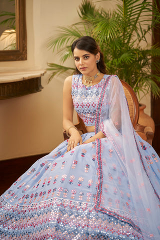 Designer Sky Blue Lehenga Choli Indian Wedding Lengha Choli Party Wear Bridesmaids Bollywood Ghagra Choli Engagement Wear Lahanga Choli ClothsVilla