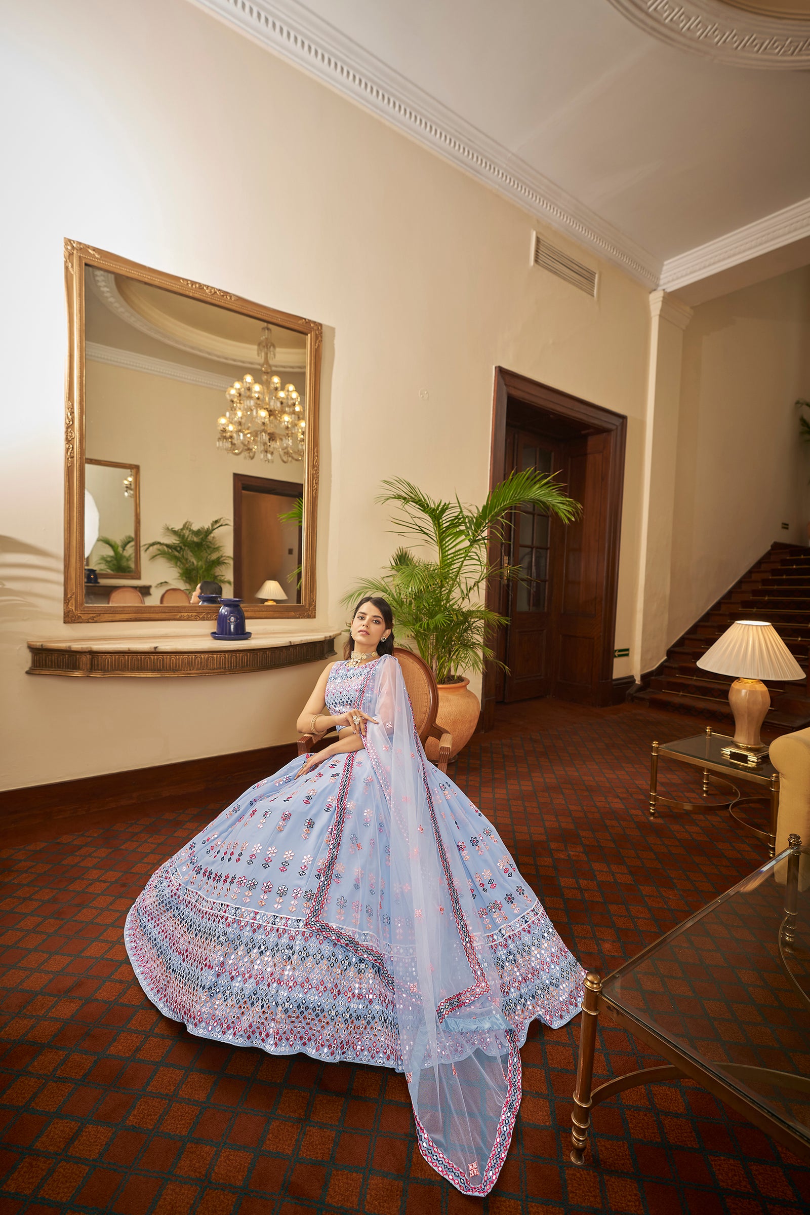 Designer Sky Blue Lehenga Choli Indian Wedding Lengha Choli Party Wear Bridesmaids Bollywood Ghagra Choli Engagement Wear Lahanga Choli ClothsVilla
