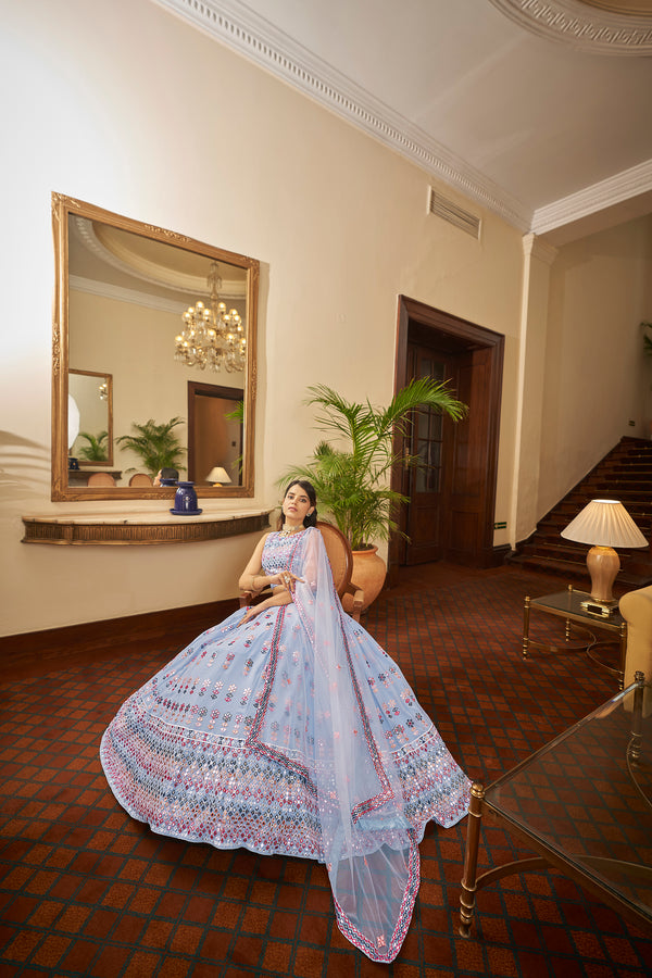 Designer Sky Blue Lehenga Choli Indian Wedding Lengha Choli Party Wear Bridesmaids Bollywood Ghagra Choli Engagement Wear Lahanga Choli ClothsVilla