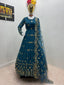 Designer Teal Blue Color Embroidery Sequence Work Gown Clothsvilla