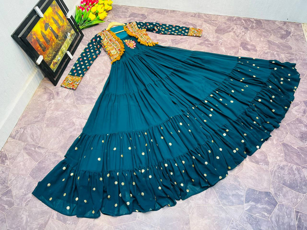 Designer Teal Blue Color Gown With Koti Clothsvilla