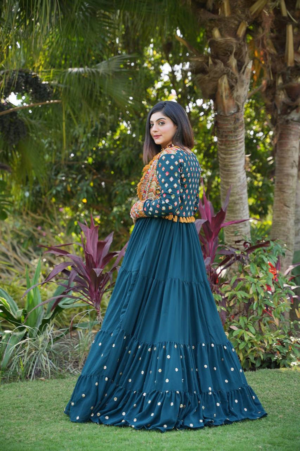 Designer Teal Blue Color Gown With Koti Clothsvilla