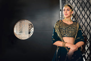 Designer Teal Blue Color Sequence Thread Work Lehenga Choli With Belt Clothsvilla