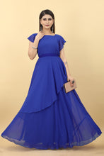 Load image into Gallery viewer, Designer Umbrella Sleeve Blue Color Georgette Gown Clothsvilla