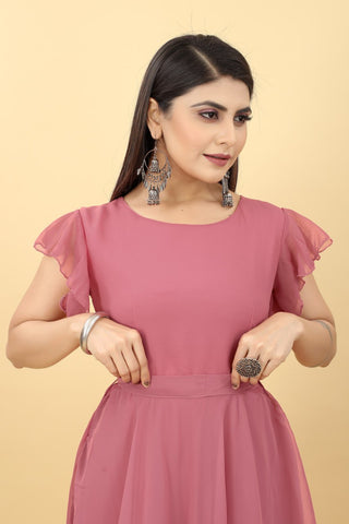 Designer Umbrella Sleeve Peach Color Georgette Gown Clothsvilla