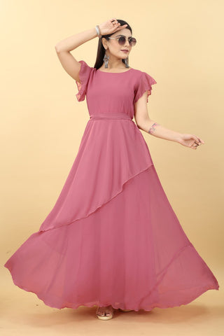 Designer Umbrella Sleeve Peach Color Georgette Gown Clothsvilla
