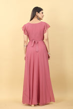 Load image into Gallery viewer, Designer Umbrella Sleeve Peach Color Georgette Gown Clothsvilla