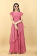 Load image into Gallery viewer, Designer Umbrella Sleeve Peach Color Georgette Gown Clothsvilla