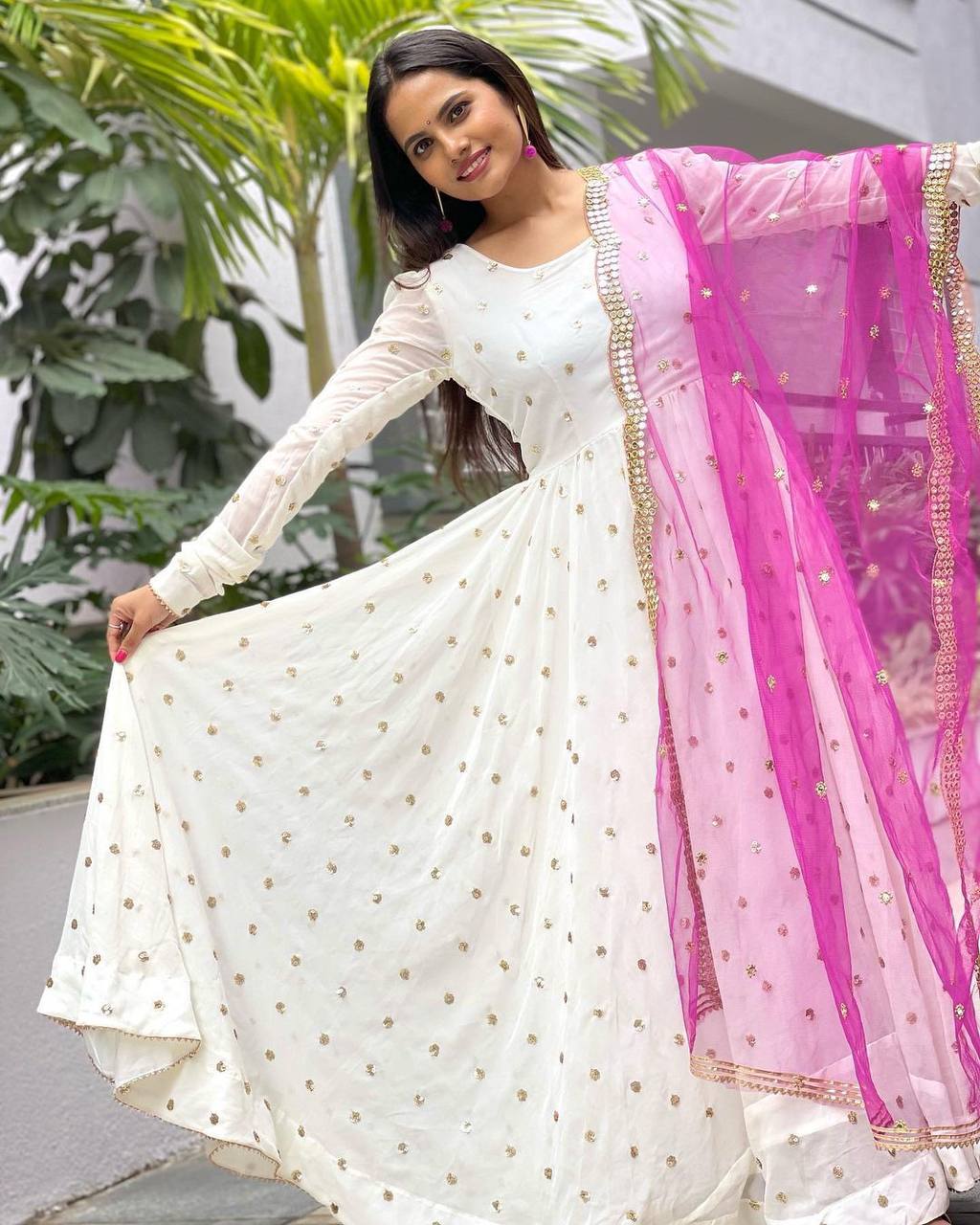 Designer White Color Embroidery Work Gown Clothsvilla