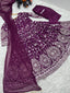 Designer Wine Color Thread Work Gown Clothsvilla