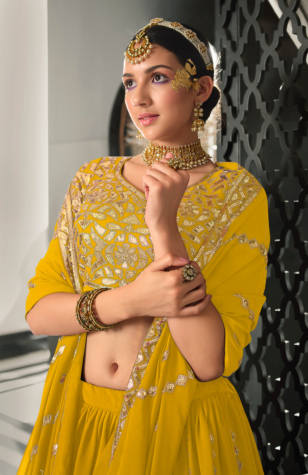 Designer Yellow Color Sequence Thread Work Lehenga Choli With Belt Clothsvilla