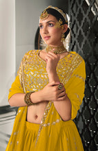 Load image into Gallery viewer, Designer Yellow Color Sequence Thread Work Lehenga Choli With Belt Clothsvilla