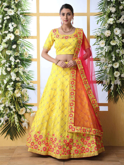 Designer Yellow Lehenga Choli For Women With Heavy Sequence Embroidery Work Wedding Wear Party Wear, Lehenga Choli ClothsVilla Main image