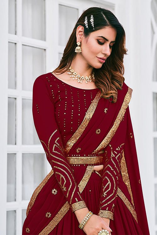 Designer Sabyasachi Inspired Taffeta Silk Maroon Lehenga Choli for Women  With Embroidery, Wedding Wear Bridal Lengha Choli Bollywood Lehenga - Etsy
