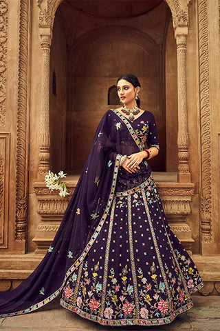 Beige Georgette Thread With Sequince Embroidered Lehenga Choli ClothsVilla.com