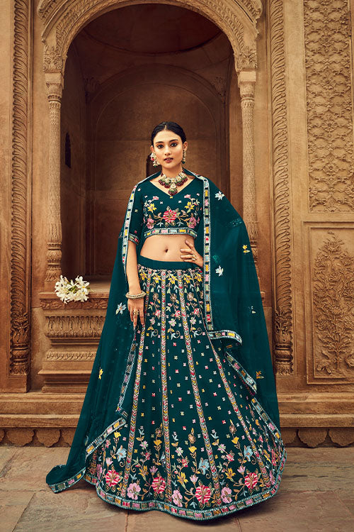 Beige Georgette Thread With Sequince Embroidered Lehenga Choli ClothsVilla.com
