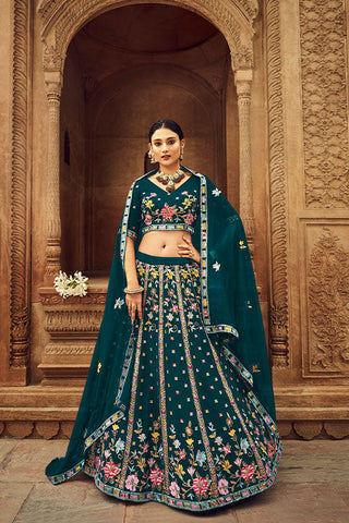 Beige Georgette Thread With Sequince Embroidered Lehenga Choli ClothsVilla.com