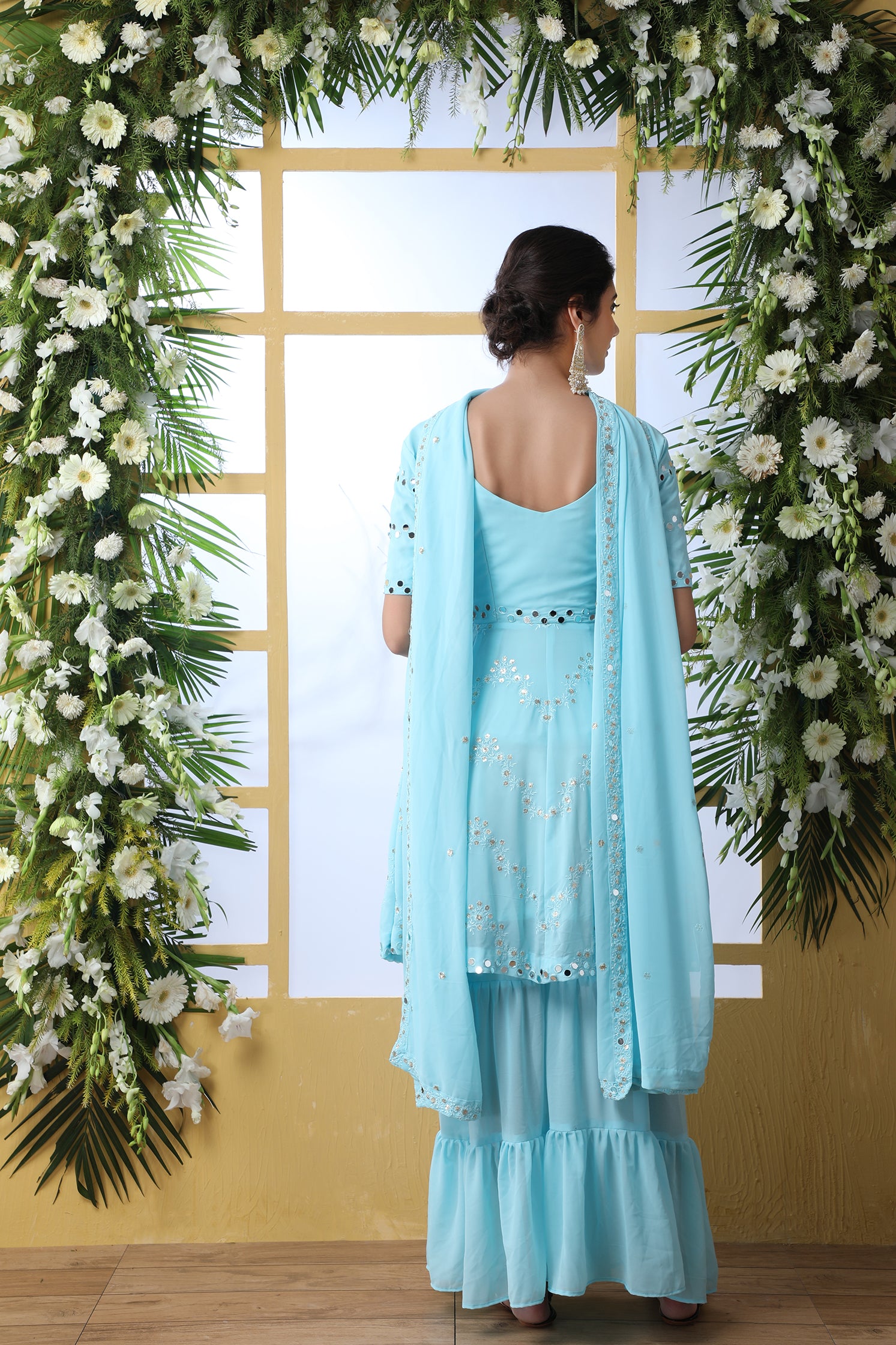 Desiring Sky-Blue Thread Embroidery Georgette Salwar Kameez With Dupatta Semi Stitched ClothsVilla