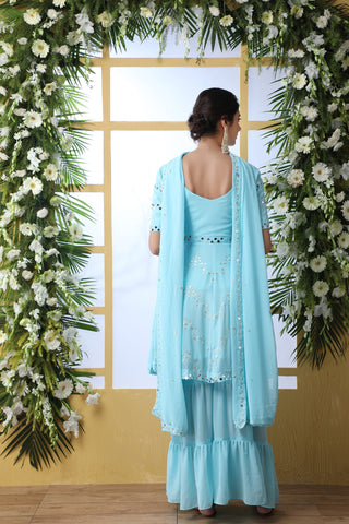 Desiring Sky-Blue Thread Embroidery Georgette Salwar Kameez With Dupatta Semi Stitched ClothsVilla