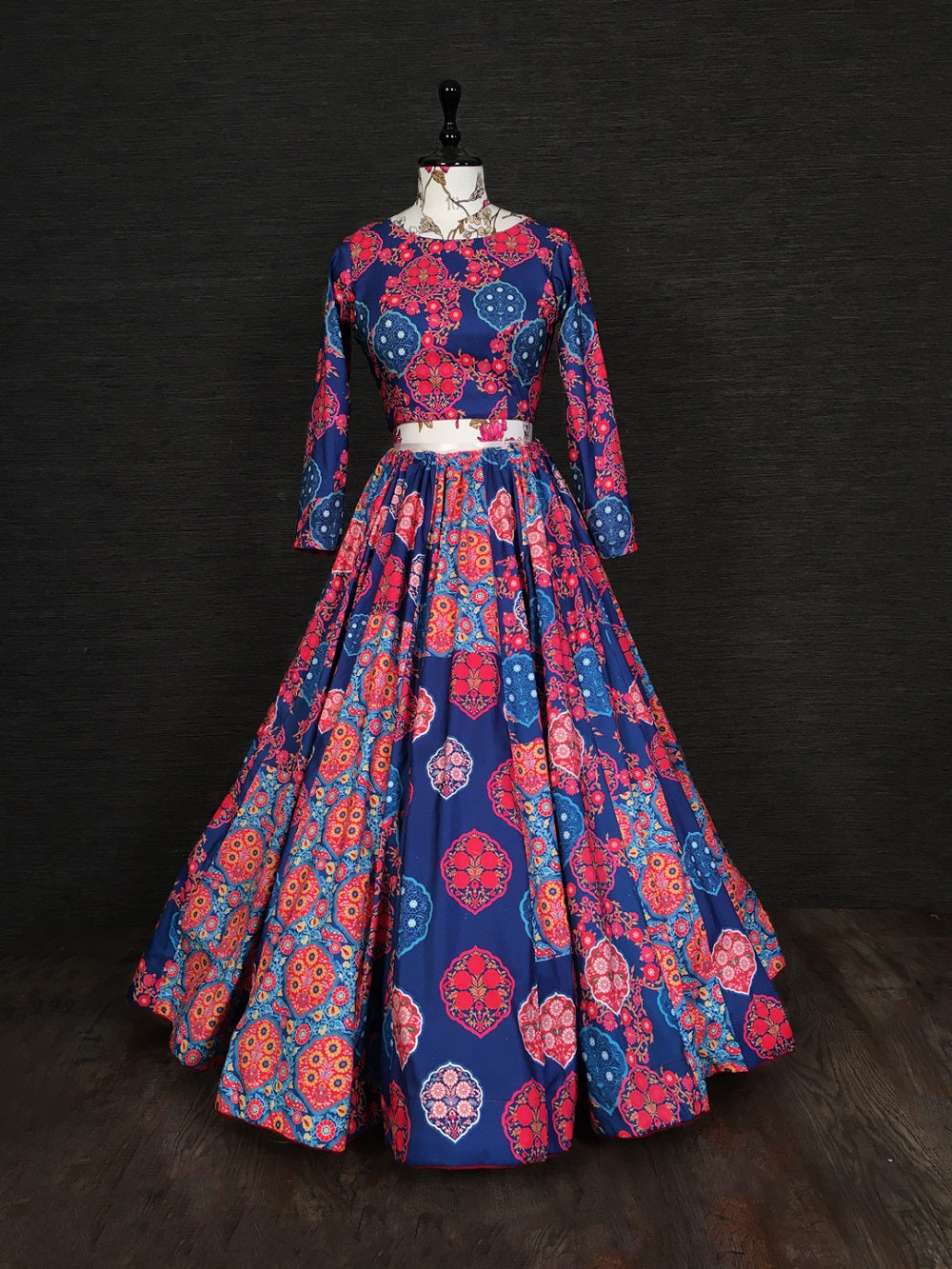 Navy Blue Color Printed Vaishali Silk Heavy Lehenga Choli With Muslin Dupatta Clothsvilla