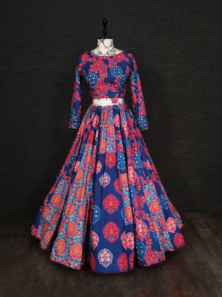 Navy Blue Color Printed Vaishali Silk Heavy Lehenga Choli With Muslin Dupatta Clothsvilla