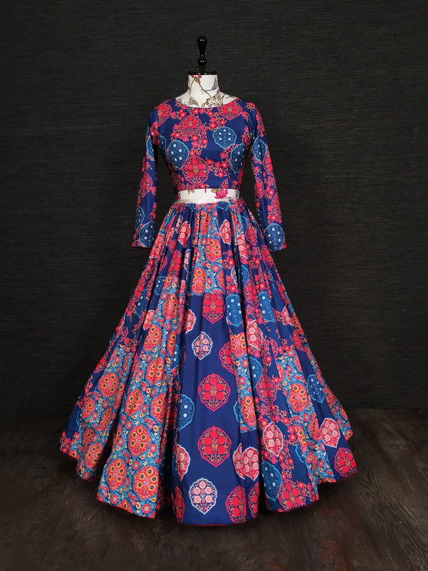 Navy Blue Color Printed Vaishali Silk Heavy Lehenga Choli With Muslin Dupatta Clothsvilla