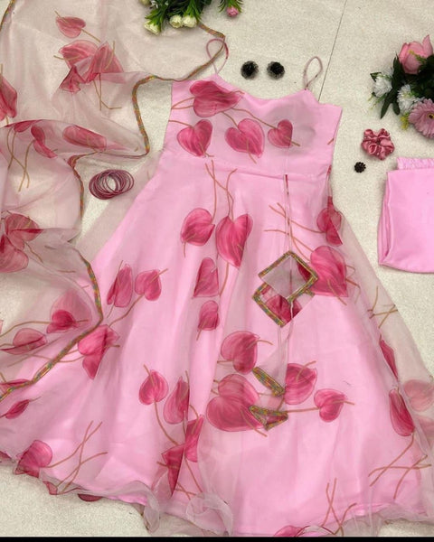 Digital Printed Pink Color Organza Anarkali Gown Clothsvilla Main image