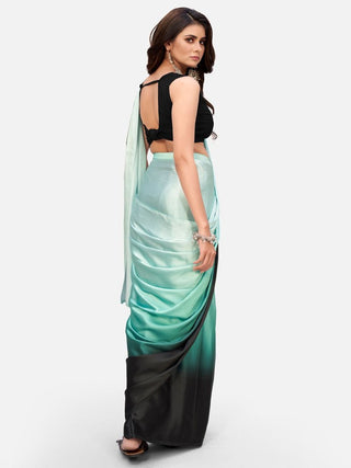Distinctive Sea Green and Black Ready to Wear Saree ClothsVilla