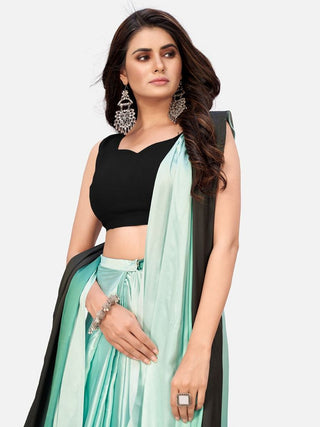 Distinctive Sea Green and Black Ready to Wear Saree ClothsVilla