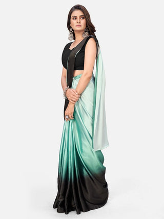 Distinctive Sea Green and Black Ready to Wear Saree ClothsVilla