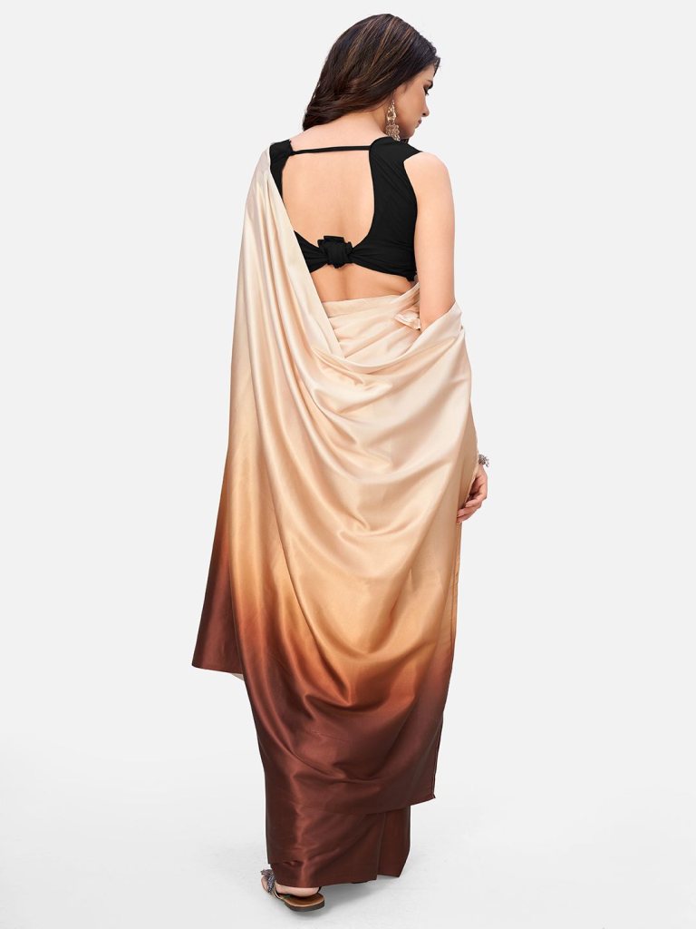 Dreamy Brown and Beige Satin Ready to wear Saree Secondary image